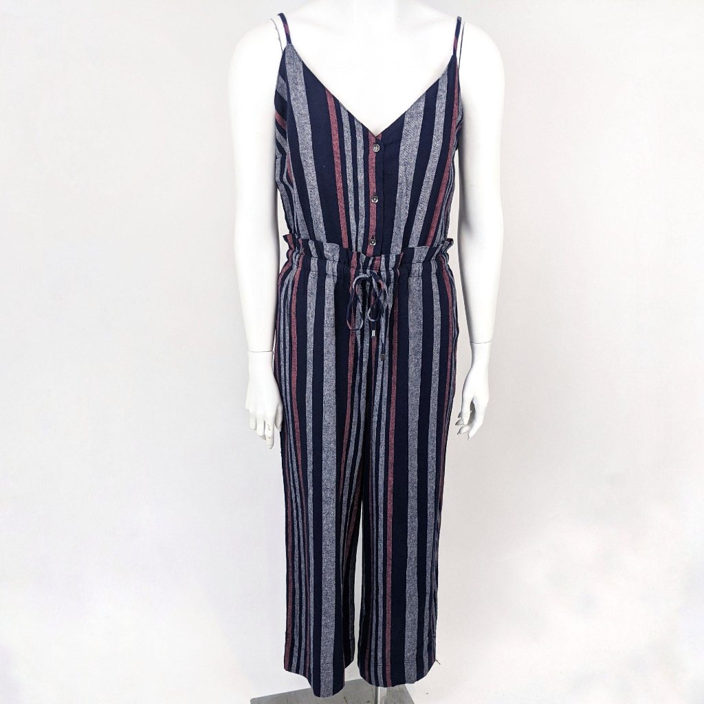 Splendid Linen Striped Jumpsuit New M Navy Pink Nwt